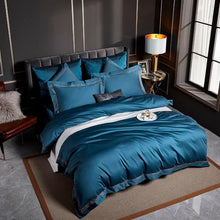 Load image into Gallery viewer, Deluxe Quality Soft Cotton Embroidered Duvet and Quilt Cover Set - Deep Blue - Decor Home