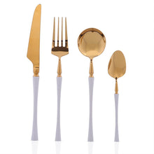 Load image into Gallery viewer, 16 Pcs Gold & White Cutlery Set - Decor Home