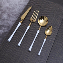 Load image into Gallery viewer, 16 Pcs Gold & White Cutlery Set - Decor Home