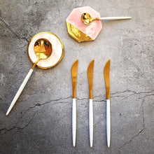 Load image into Gallery viewer, 16 Pcs Matte Finish Gold & White Cutlery Set - Gift Box - Decor Home