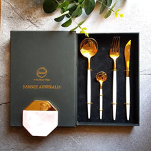 Load image into Gallery viewer, Gold & White Cutlery Set (16 Piece Cutlery Set) - Decor Home