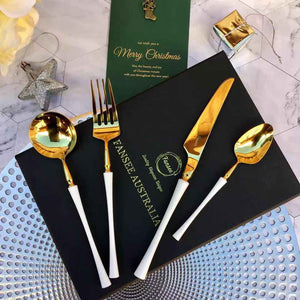 Gold & White Cutlery Set (16 Piece Cutlery Set) - For Home Decor