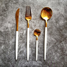 Load image into Gallery viewer, 16 Pcs Matte Finish Gold & White Cutlery Set - Gift Box - Decor Home