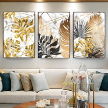 Load image into Gallery viewer, Golden Leaf Wall Art Canvas Prints - 3 Pcs Set (52x75cm) - Decor Home