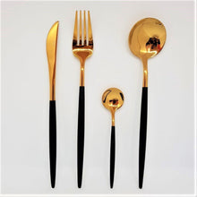 Load image into Gallery viewer, 16 Pcs Mirror Finish Gold & Black Cutlery Set - Decor Home
