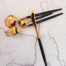 Load image into Gallery viewer, 16 Pcs Mirror Finish Gold & Black Cutlery Set - Decor Home