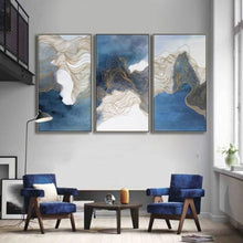 Load image into Gallery viewer, Handmade Blue Abstract Framed Wall Art - 3 Pcs Set (60x120cm) - Fansee Australia

