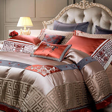 Load image into Gallery viewer, Deluxe Jacquard Silk Quilt Cover Set - 4 & 6 Pcs Set - Decor Home