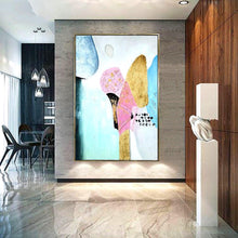 Load image into Gallery viewer, Blue Golden Abstract Painting Framed Wall Art - Decor Home