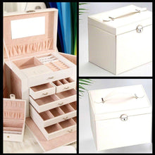 Load image into Gallery viewer, Large Capacity White Jewellery Box With Lock Key Mirror - Decor Home