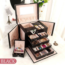 Load image into Gallery viewer, Large Capacity Black Jewellery Box With Lock Key Mirror - Decor Home