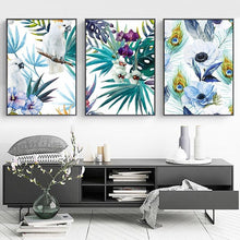 Load image into Gallery viewer, FLOWERS, LEAVES & PARROTS in Watercolour Wall Art Prints - 3 Pcs Set (60x80cm) - Decor Home