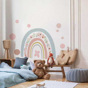 Trendy Nordic Pink Rainbow Flower Wall Sticker For Nursery Kindergarten Baby Room Decoration Decor Removable Transparent Murals - Fansee Australia