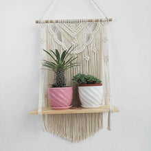 Load image into Gallery viewer, Wooden Floating Shelf Wall Hanging Macrame Planter - Decor Home