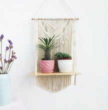 Load image into Gallery viewer, Wooden Floating Shelf Wall Hanging Macrame Planter - Decor Home