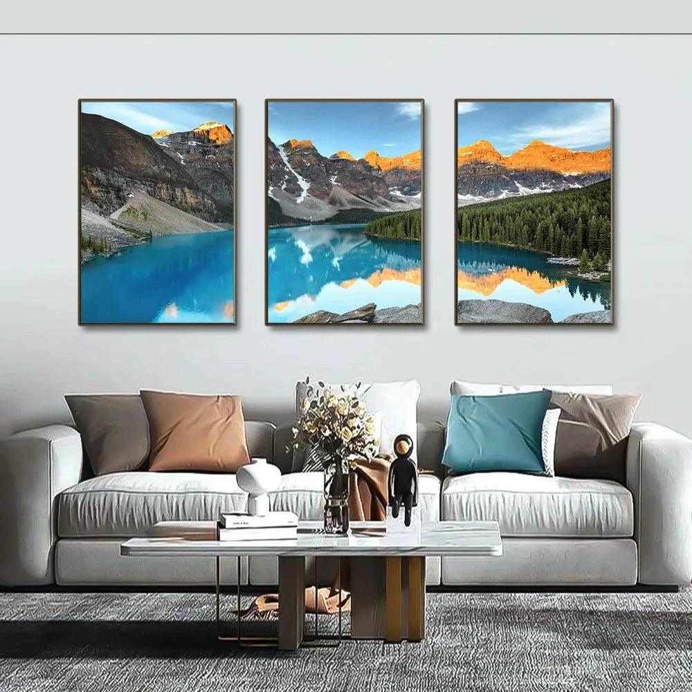 3 Pcs Set Alpine Serenity Framed Canvas Wall Art - Decor Home