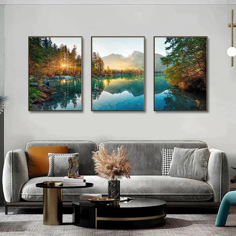 3 Pcs Set Autumn Tranquillity Framed Canvas Wall Art - Decor Home