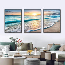 Load image into Gallery viewer, 3 Piece Stunning Sea Sunset Framed Canvas Wall Art - Fansee Australia
