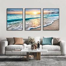 Load image into Gallery viewer, 3 Piece Stunning Sea Sunset Framed Canvas Wall Art - Fansee Australia
