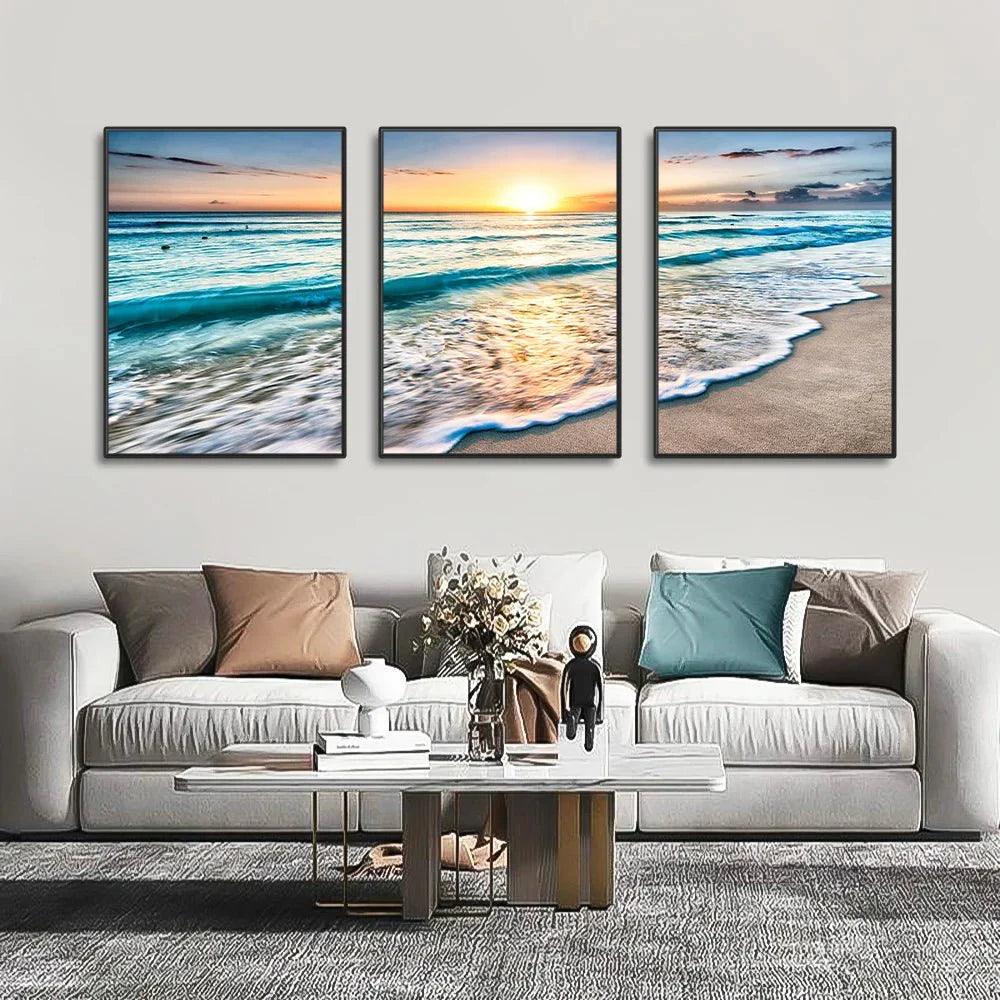 3 Pcs Set Sunset Serenity Framed Canvas Art - Decor Home