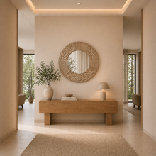 Load image into Gallery viewer, Palmwood Round Wall Mirror – Natural Carved Decorative Mirror
