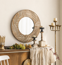 Load image into Gallery viewer, Palmwood Round Wall Mirror – Natural Carved Decorative Mirror
