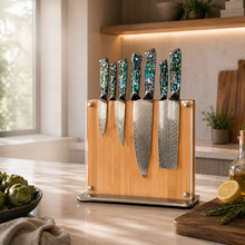 Load image into Gallery viewer, Natural Bamboo Magnetic Knife Block – Double-Sided Knife Holder with Acrylic Panels

