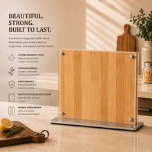 Load image into Gallery viewer, Natural Bamboo Magnetic Knife Block – Double-Sided Knife Holder with Acrylic Panels
