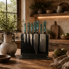 Load image into Gallery viewer, Black Magnetic Knife Block – Double-Sided Bamboo Knife Holder with Covers
