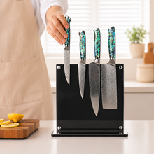 Load image into Gallery viewer, Black Magnetic Knife Block – Double-Sided Bamboo Knife Holder with Covers
