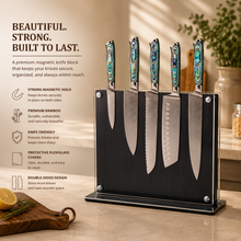 Load image into Gallery viewer, Black Magnetic Knife Block – Double-Sided Bamboo Knife Holder with Covers
