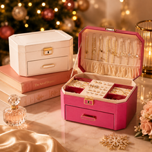 Load image into Gallery viewer, Decor Home jewellery storage boxes in white and pink with necklace hooks and drawers
