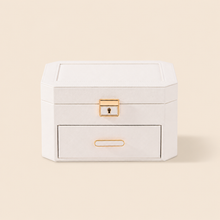 Load image into Gallery viewer, White Decor Home jewellery storage box with gold lock and drawer
