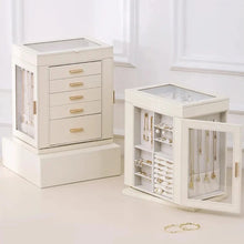 Load image into Gallery viewer, Elegant Rotating PU Leather Jewellery Organizer with 5 Drawers, Side Doors &amp; Mirror
