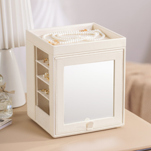 Load image into Gallery viewer, Elegant 360° Rotating Jewellery Box with Mirror – PU Leather Luxe Organizer
