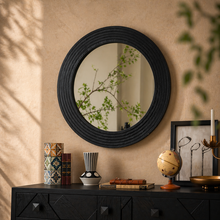 Load image into Gallery viewer, Eclipse Ridge Round Mirror – Large Decorative Black Wall Mirror
