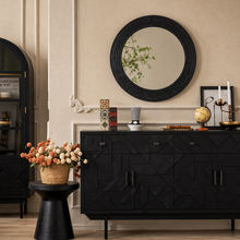 Load image into Gallery viewer, Eclipse Ridge Round Mirror – Large Decorative Black Wall Mirror
