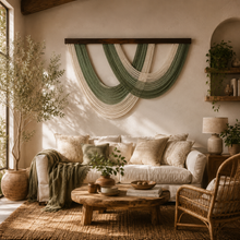 Load image into Gallery viewer, Sage &amp; Ivory Macramé Wall Hanging – Large Handwoven Cotton Wall Décor (100cm x 70cm)
