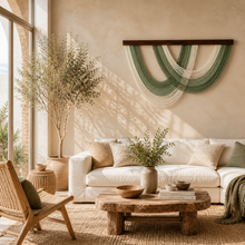 Load image into Gallery viewer, Sage &amp; Ivory Macramé Wall Hanging – Large Handwoven Cotton Wall Décor (100cm x 70cm)
