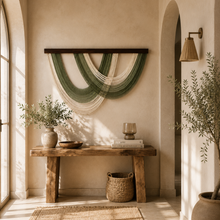 Load image into Gallery viewer, Sage &amp; Ivory Macramé Wall Hanging – Large Handwoven Cotton Wall Décor (100cm x 70cm)
