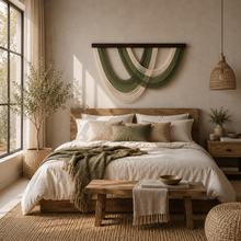 Load image into Gallery viewer, Sage &amp; Ivory Macramé Wall Hanging – Large Handwoven Cotton Wall Décor (100cm x 70cm)
