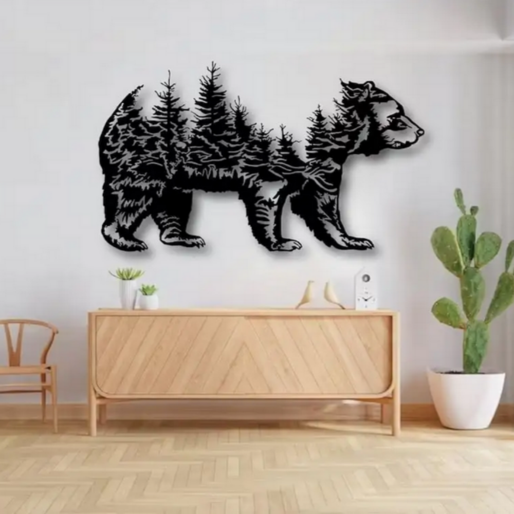Bear & Forest Silhouette Metal Wall Art - Decor Home