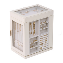 Load image into Gallery viewer, Elegant Rotating PU Leather Jewellery Organizer with 5 Drawers, Side Doors &amp; Mirror
