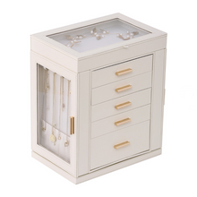 Load image into Gallery viewer, Elegant Rotating PU Leather Jewellery Organizer with 5 Drawers, Side Doors &amp; Mirror
