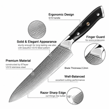 Load image into Gallery viewer, 8-Piece Japanese VG10 Steel Kitchen Knife Set – Damascus-Style Pattern
