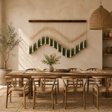 Load image into Gallery viewer, Bohemian Beaded Tassel Wall Hanging – Green &amp; Ivory Handcrafted Home Décor
