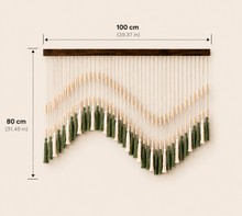Load image into Gallery viewer, Bohemian Beaded Tassel Wall Hanging – Green &amp; Ivory Handcrafted Home Décor
