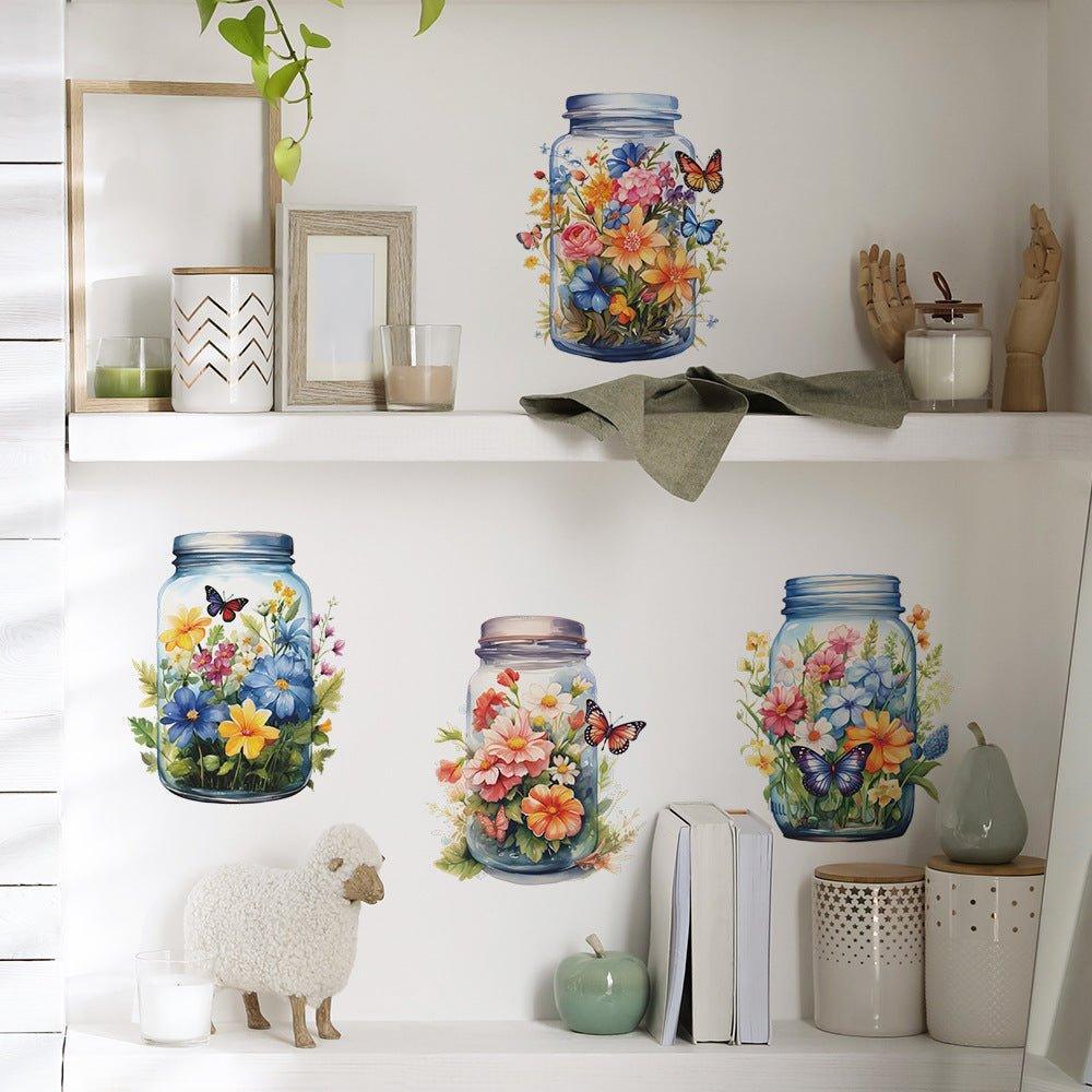 Butterfly Haven Floral Vase Wall Stickers - Decor Home