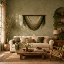 Load image into Gallery viewer, Olive &amp; Cream Macramé Wall Hanging – Large Handwoven Cotton Wall Décor (100cm x 60cm)
