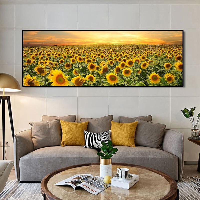 Framed Canvas Wall Art Sunflower Field (50x150cm) - Decor Home